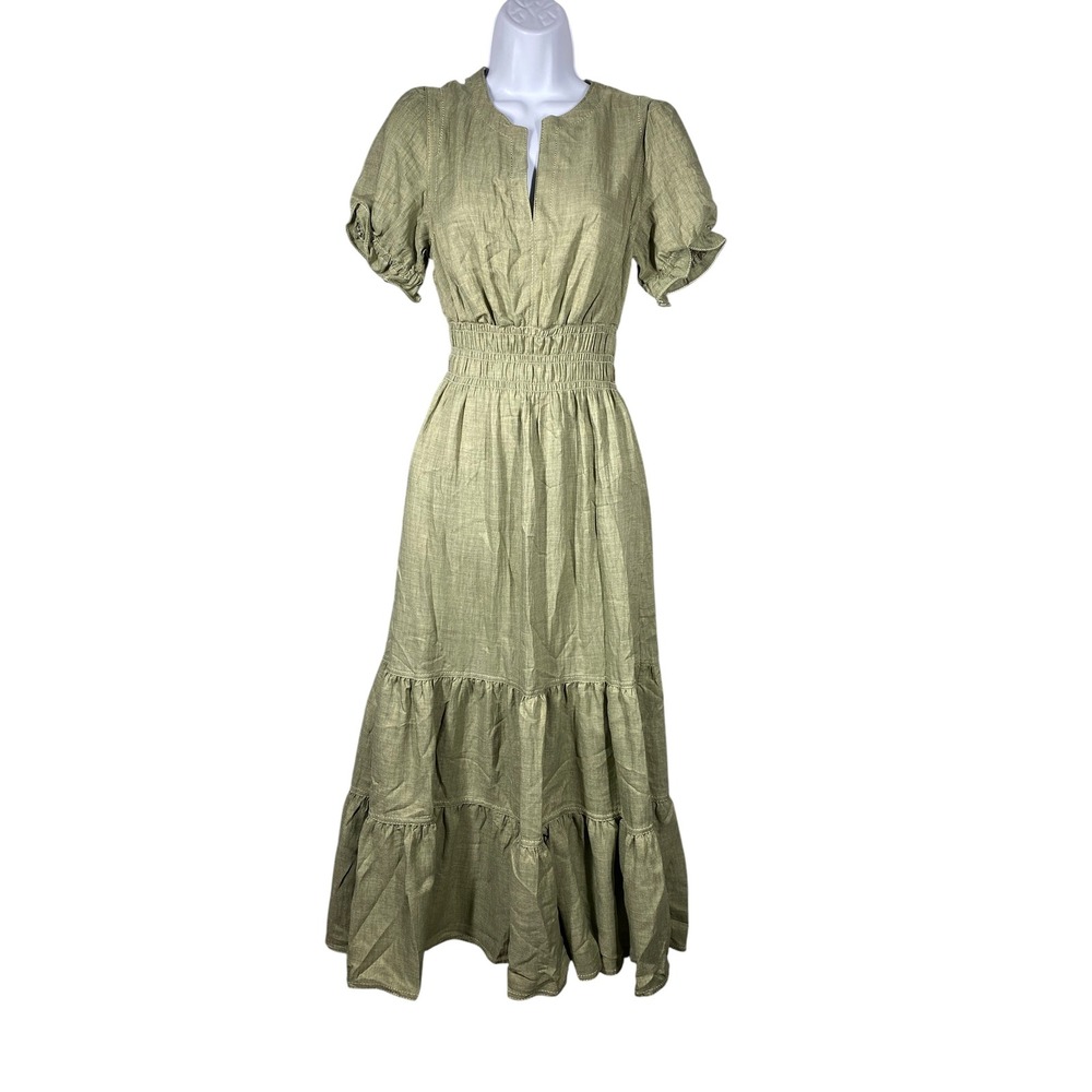 Max Studio London Maxi Dress Womens Small Green New Tiered Smocked 4905P60